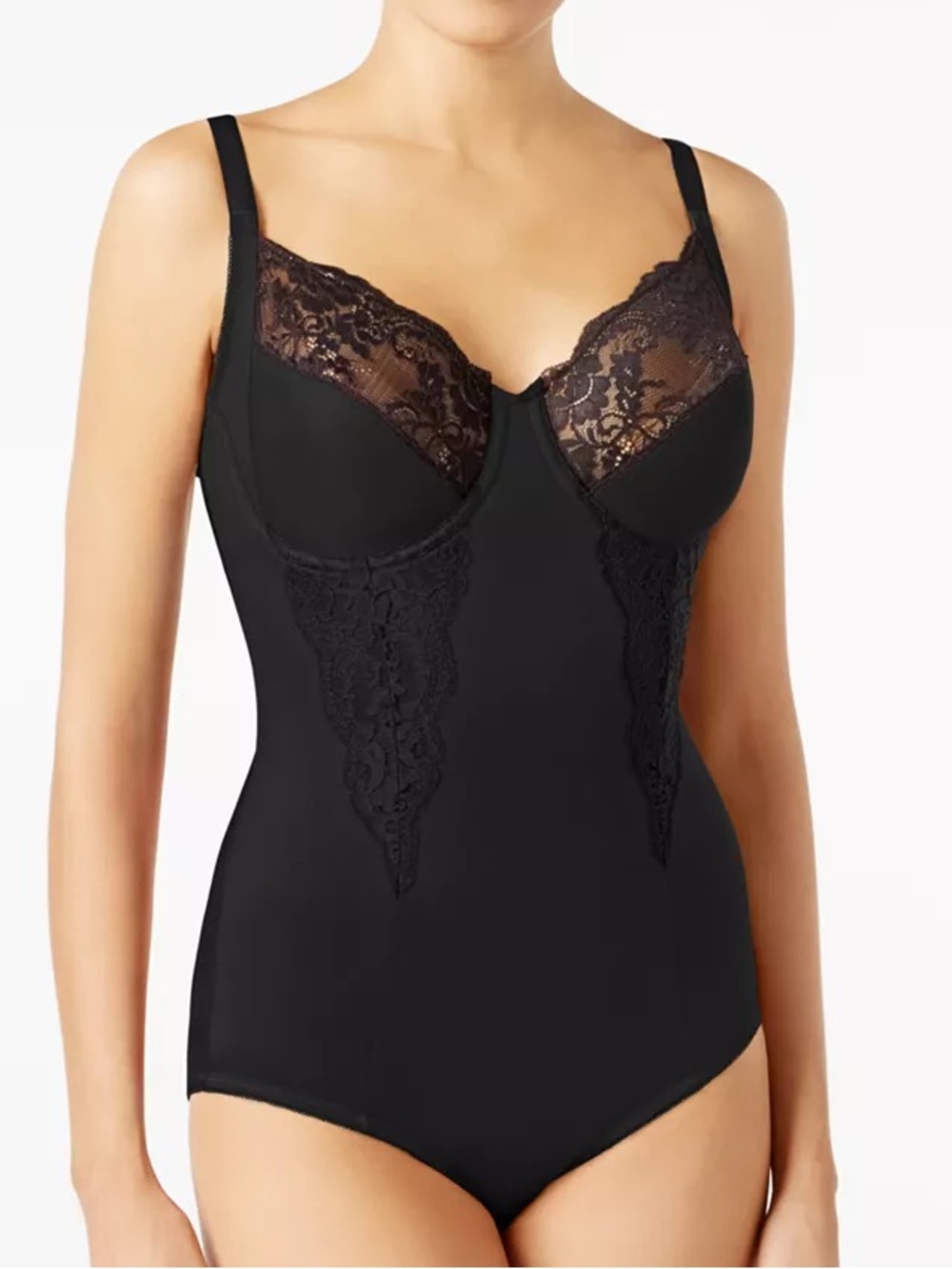 Maidenform Black Lace-Trim Bodysuit Shapewear